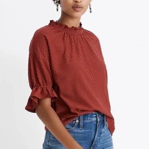 Madewell Texture & Thread Clipdot Ruffle Top Women's Rust - Size XL